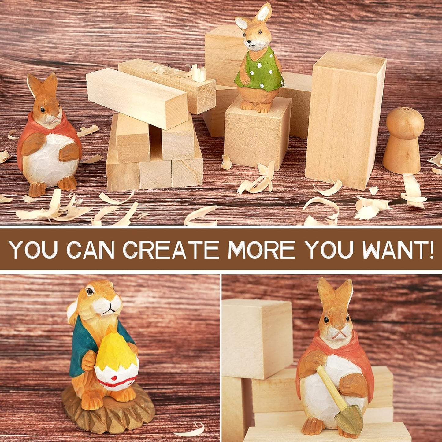 Basswood Carving Blocks, 19PCS Whittling Wood Blocks Kit with 3 Different Sizes, Bass Wood for Carving Easy to Use, for Kids and Adults