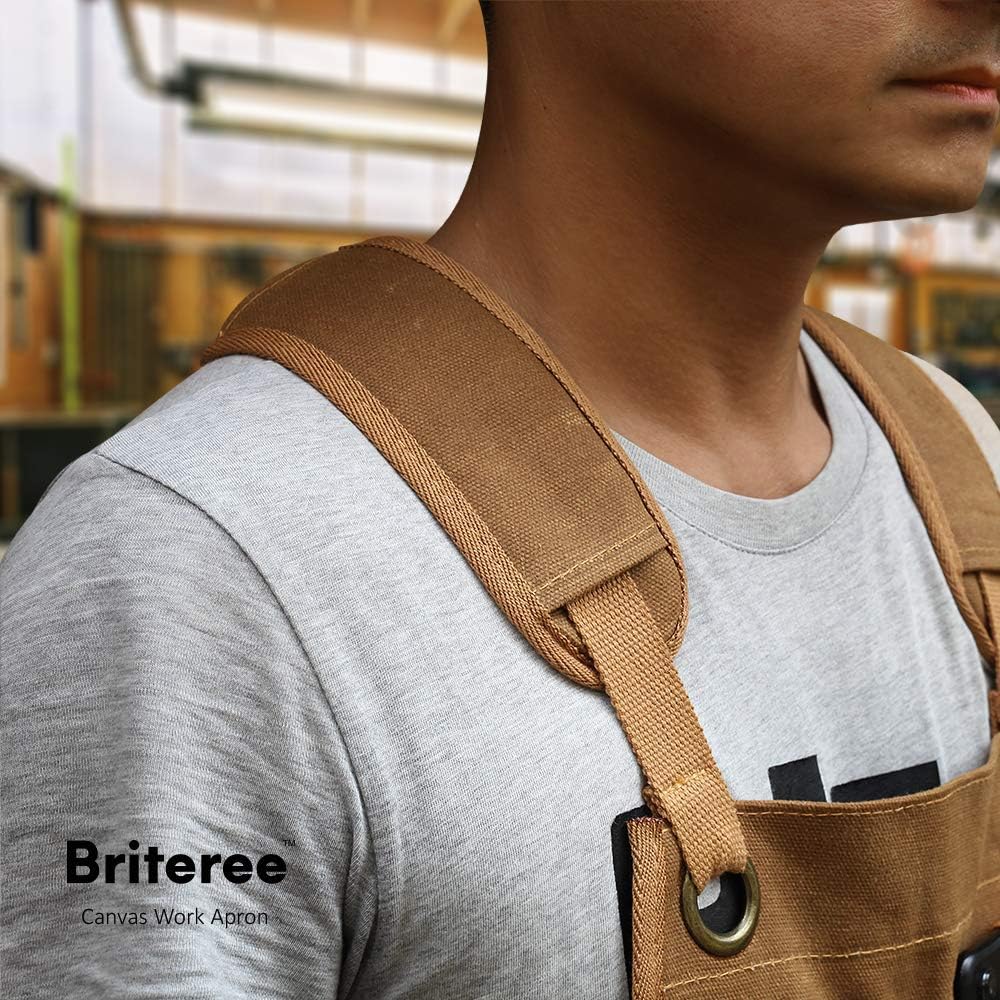 Woodworking Apron for Men, Gifts for Men Dad Father, with 9 Tool Pockets, Durable Waxed Canvas Work Apron for Woodworkers Carpenters Blacksmiths (Brown -Waxed Canvas Apron)