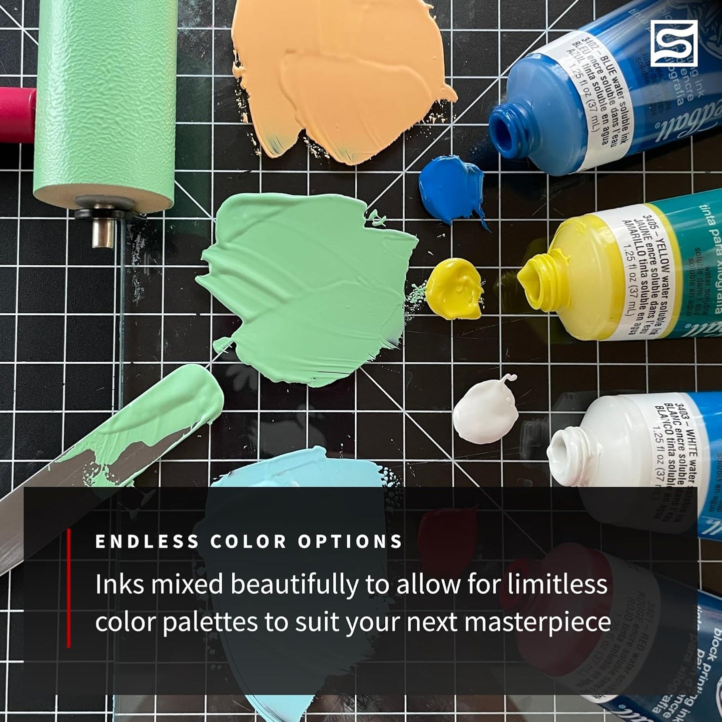 Speedball Deluxe Block Printing Kit - Includes Inks, Brayer, Bench Hook, Lino Handle and Cutters, Speedy-Carve Block, Mounted Linoleum Block (3472)