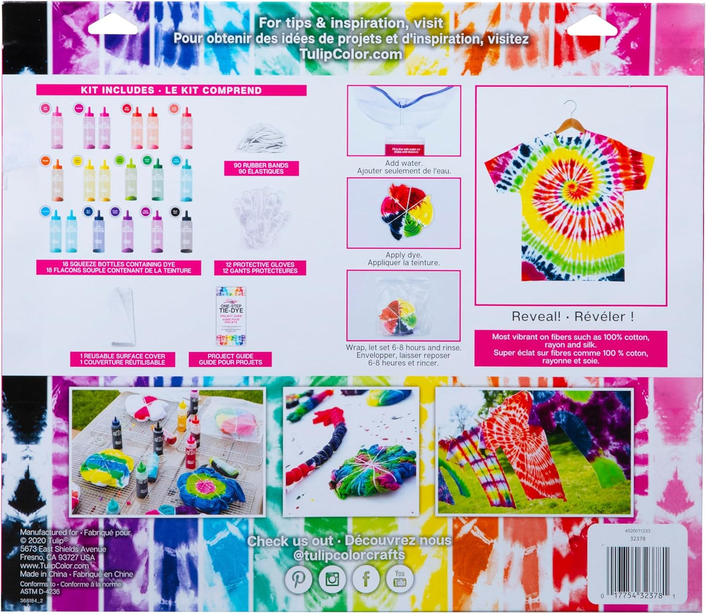 Tulip One-Step Tie-Dye Kit Party Supplies, 18 Bottles Tie Dye, Rainbow, 1 Count (Pack of 1)