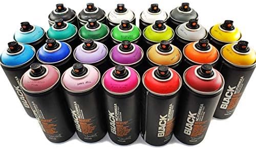 Montana Black 400ml Complete Artist Set of 24 Aerosol Spray Paint kit for Professional Crafting Graffiti Street Art Murals and Stencils