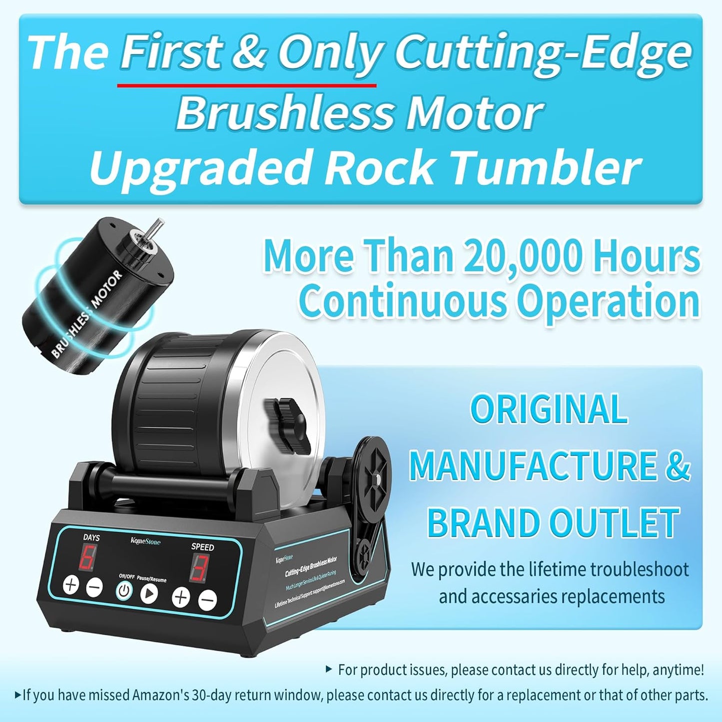 K1 Pro Professional Cutting-Edge Brushless Motor Advanced Rock Tumbler Polisher Kit, Extra Large 2.5Lb Barrel with 3-Speed Motor 9-Day Timer, 6 Belts, Rough Gemstones, 4 Polishing Grits etc. Visit the KomeStone Store