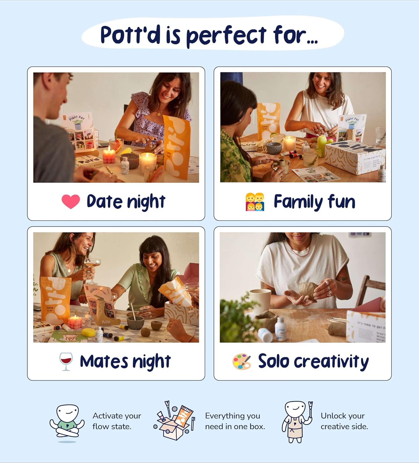 Pott'd Air Dry Clay for Adults. Beginners Home Pottery Kit for Adults. DIY Craft Kit for Adults. Kit Includes: Air-Dry Clay for Adults, Tools, Paints, Brushes, Sealant, How-to-Guides