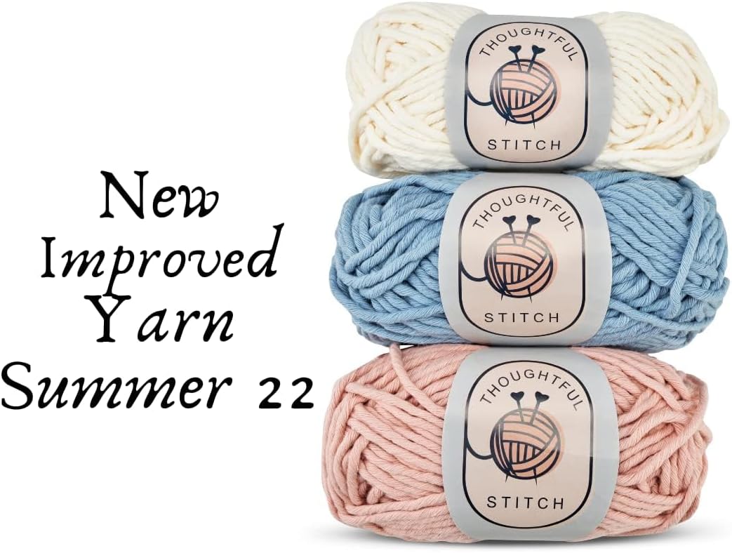 Thoughtful Stitch Knitting Kit for Beginners Adults & Kid Friendly- Complete Knitting Kit - Learn to Knit Yarn Set with Tutorial Book for Adult Hobbies - 100% Cotton Wool & Bamboo Knitting Needle