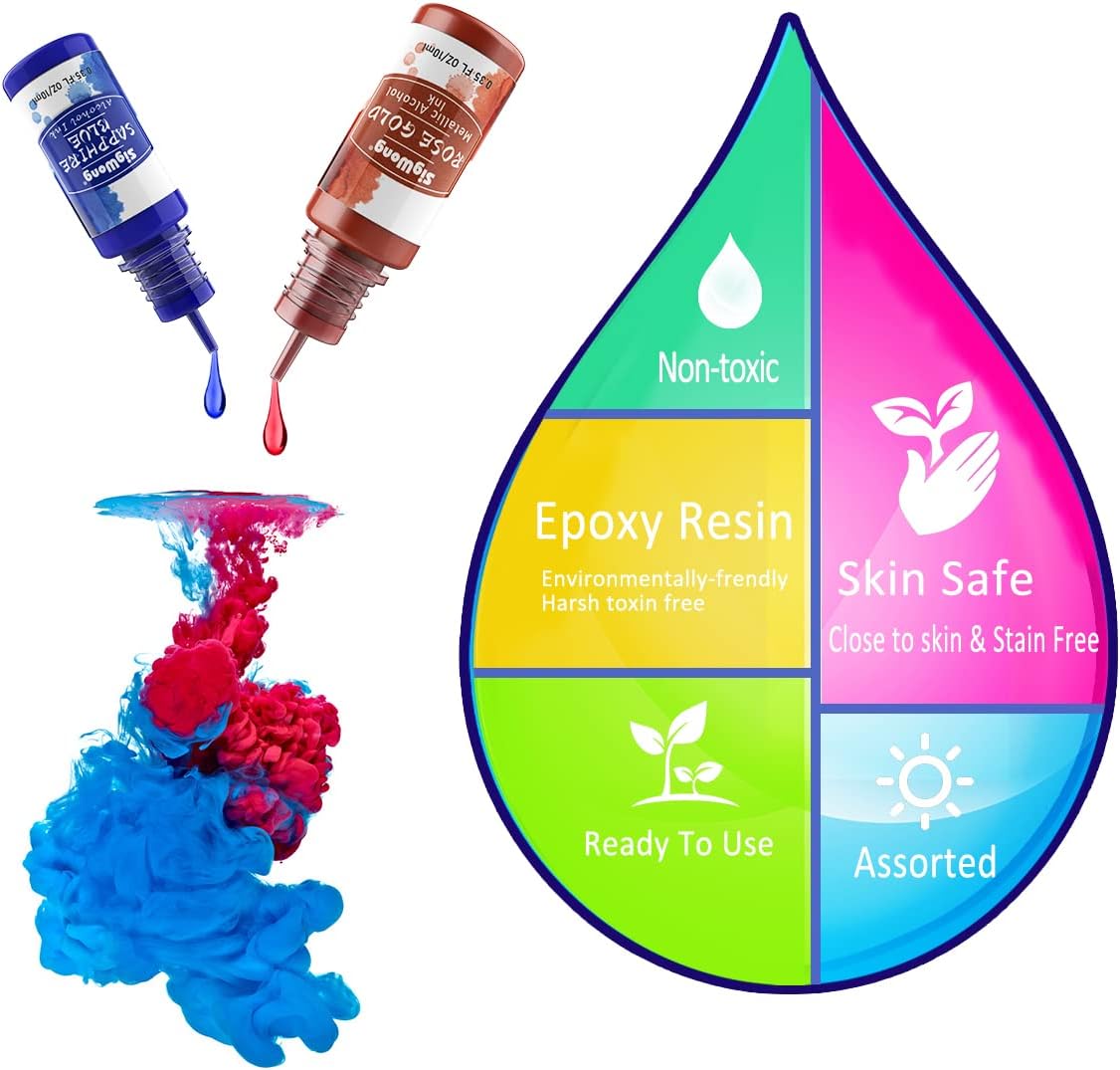 Alcohol Ink Set - 20 Bottles Vibrant Colors High Concentrated Alcohol-Based Ink, Concentrated Epoxy Resin Paint Colour Dye Great for Resin Petri Dish, Coaster, Painting, Tumbler Cup Making(10ml Each)