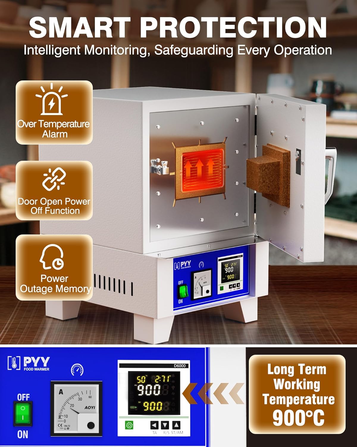 PYY Electric Kiln - Kiln for Pottery & Metalworking – Heats to 1832°F/1000°C in 15 Minutes, Perfect for Ceramics, Metal Tempering, and Glazing