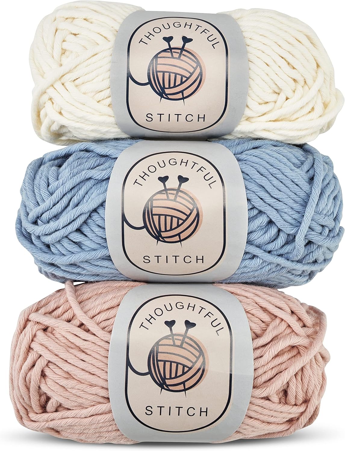 Thoughtful Stitch Knitting Kit for Beginners Adults & Kid Friendly- Complete Knitting Kit - Learn to Knit Yarn Set with Tutorial Book for Adult Hobbies - 100% Cotton Wool & Bamboo Knitting Needle
