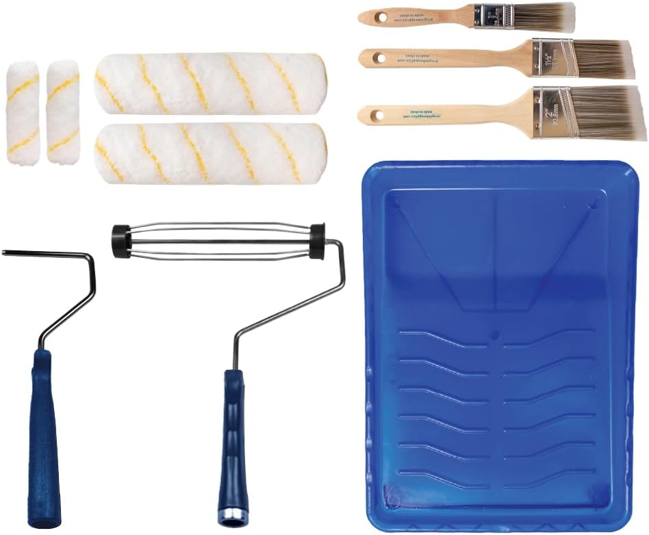 Pro Grade Paint Roller Kit, Brush & Roller,10 Piece Set, Wall Painting Naps for Professionals & Homeowners - All Paints & Stains, Washable, Reusable, Easy to Clean, Superior Absorbency