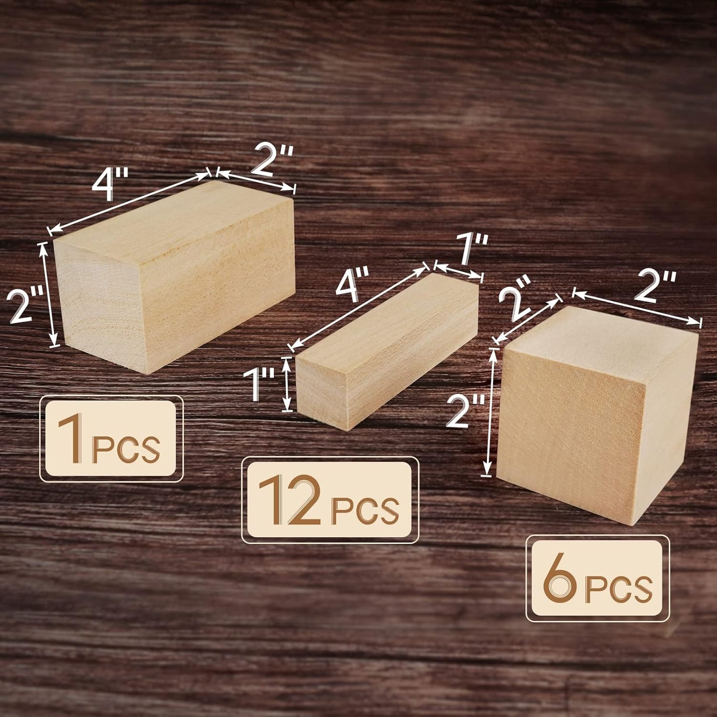 Basswood Carving Blocks, 19PCS Whittling Wood Blocks Kit with 3 Different Sizes, Bass Wood for Carving Easy to Use, for Kids and Adults