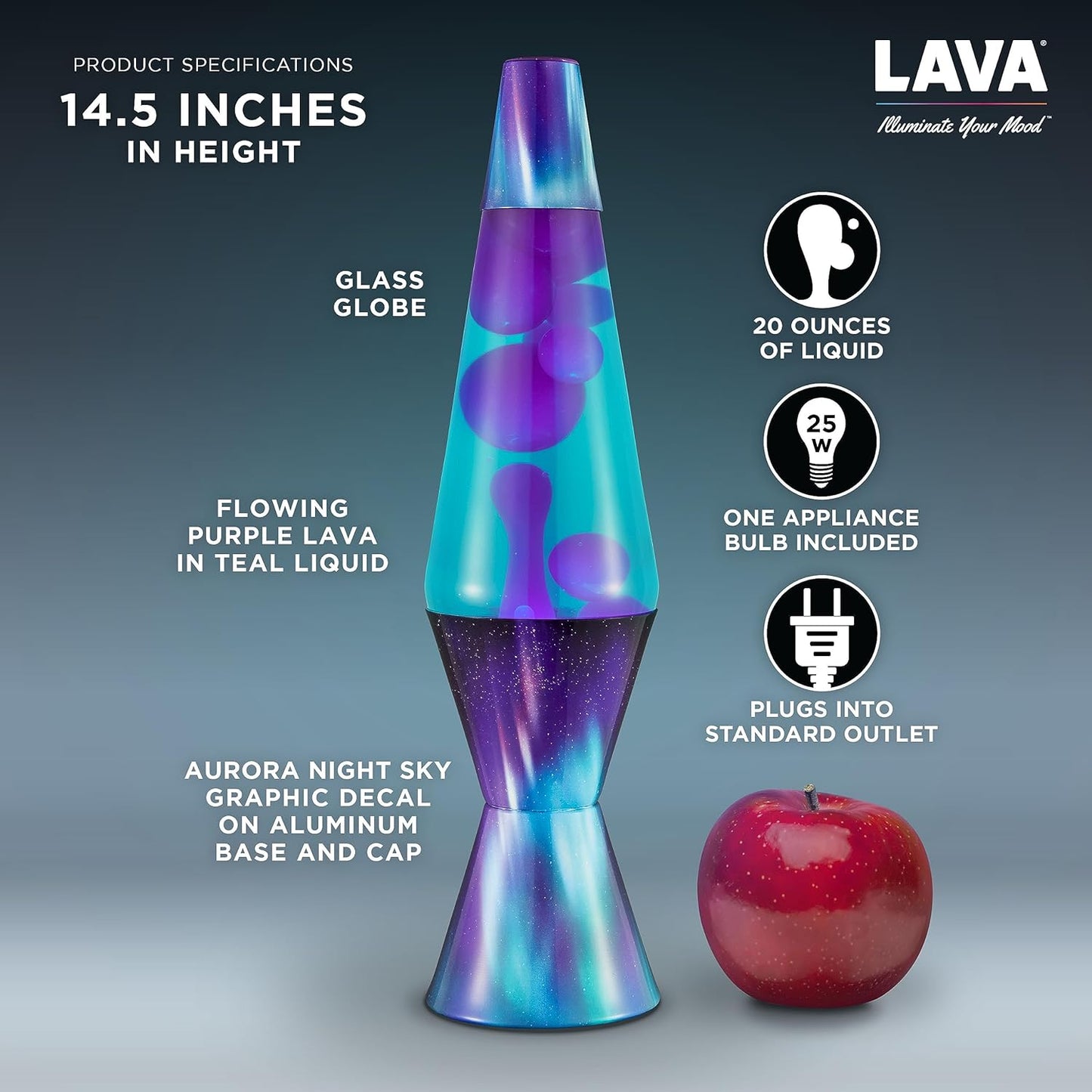 The Original Lava® Lamp - 14.5" Aurora Borealis – Classic Liquid Motion Lamp - Purple Wax and Blue Liquid - Item #2047 (Amazon Exclusive)