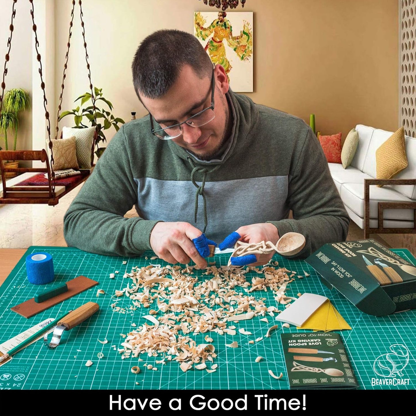 BeaverCraft Wood Spoon Carving Kit for Beginners DIY- Whittling Set Includes Spoon Carving Tools, Sloyd Whittling Knife Hook Knife, Basswood Blank - Woodworking Hobby Kit for Adults & Kids