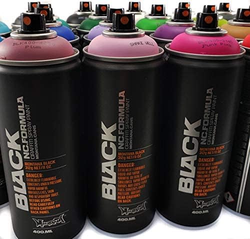 Montana Black 400ml Complete Artist Set of 24 Aerosol Spray Paint kit for Professional Crafting Graffiti Street Art Murals and Stencils