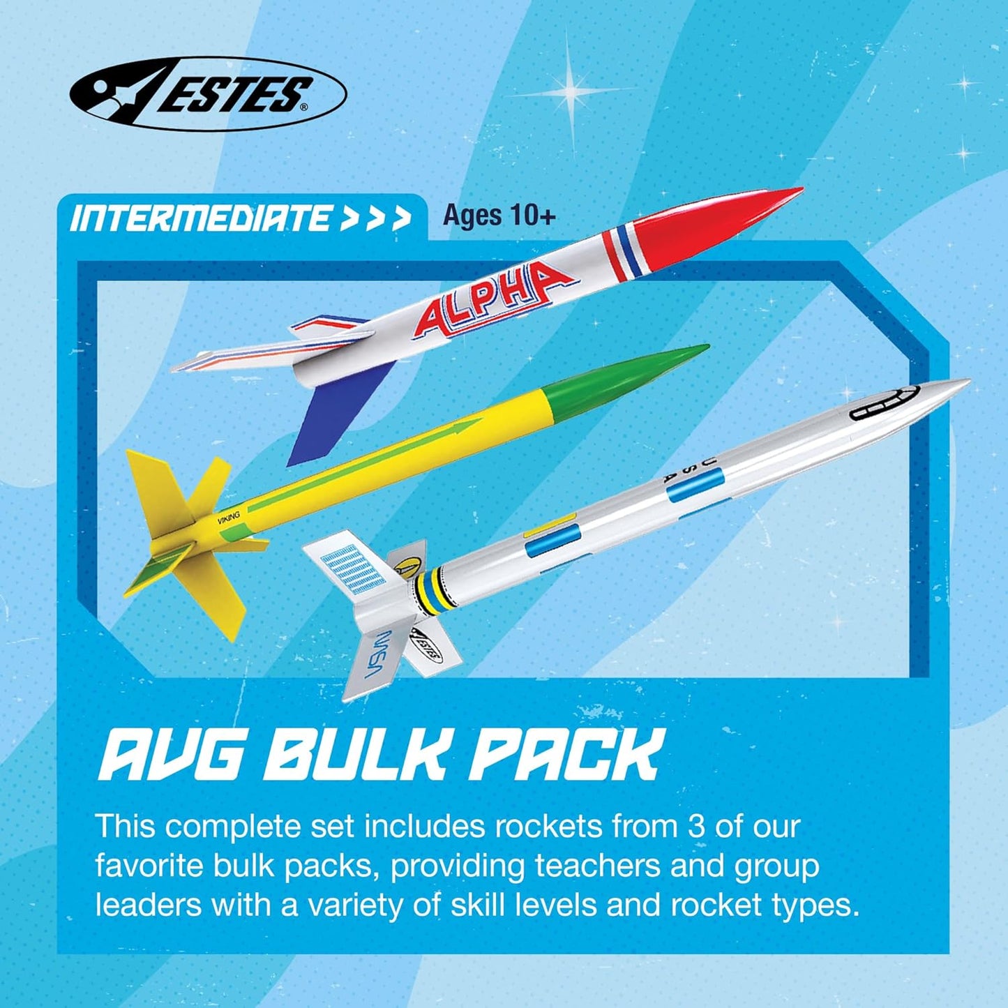 Estes 1753 AVG Bulk Variety Pack of Rocket-Building Kits, Beginner and Intermediate Flying-Rocket-Model Kits for Ages 10+, Includes Viking, Alpha, and EX2 Rockets