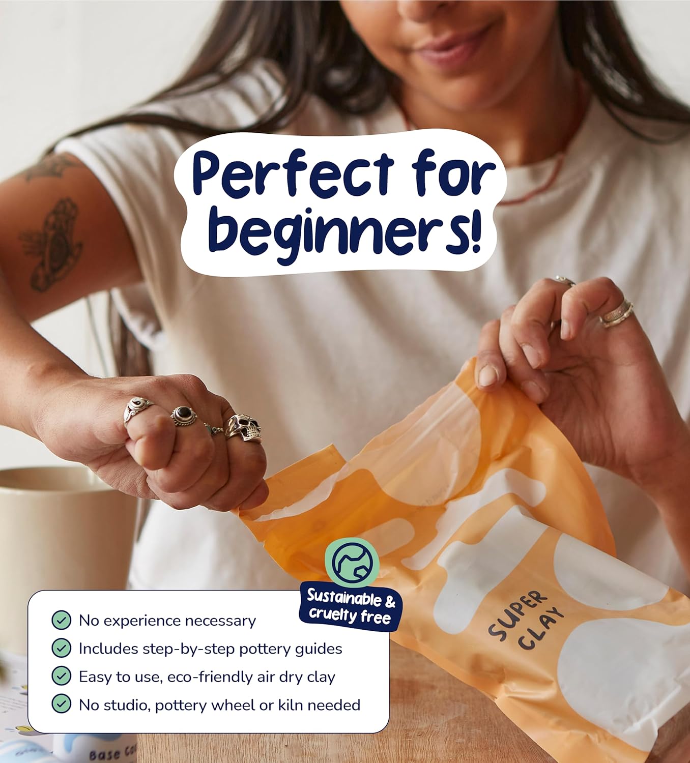 Pott'd Air Dry Clay for Adults. Beginners Home Pottery Kit for Adults. DIY Craft Kit for Adults. Kit Includes: Air-Dry Clay for Adults, Tools, Paints, Brushes, Sealant, How-to-Guides