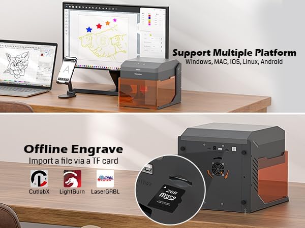 Kiosk 2.5W Laser Engraver, Light Weight & Portable Laser Engraver Machine, Home Laser Cutter with Acrylic Enclosure for DIY Wood/Leather/Metal, 3.9 x 3.9inch Engraving Area, Laser Safety Class 1