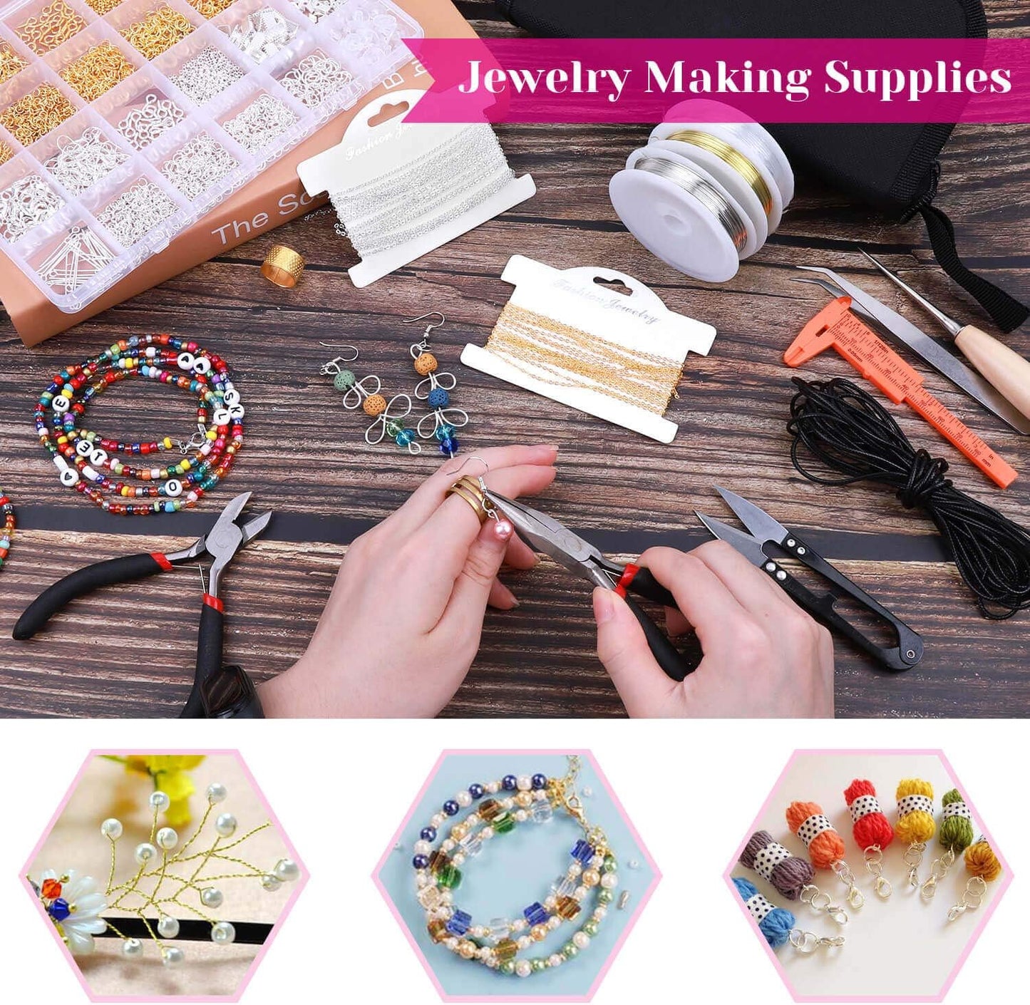 Shynek Jewelry Making Supplies Kits for Adults with Jewelry Making Tools, Earring Charms, Wires, Findings and Helping Hands for Jewelry Making and Repair
