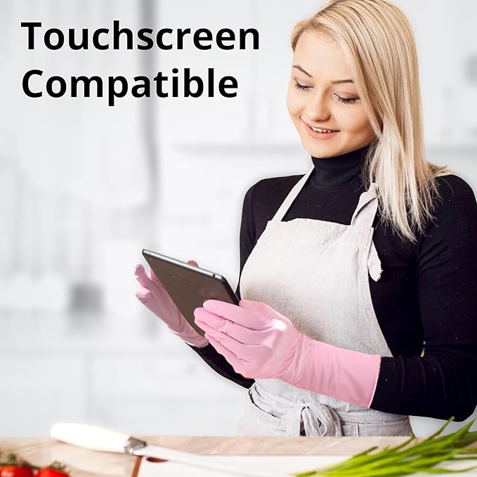 Disposable Nitrile Dishwashing Gloves, Extended 12 Inches Cuff, 6-mil, Cherry Blossom Cleaning Gloves, Latex-Free