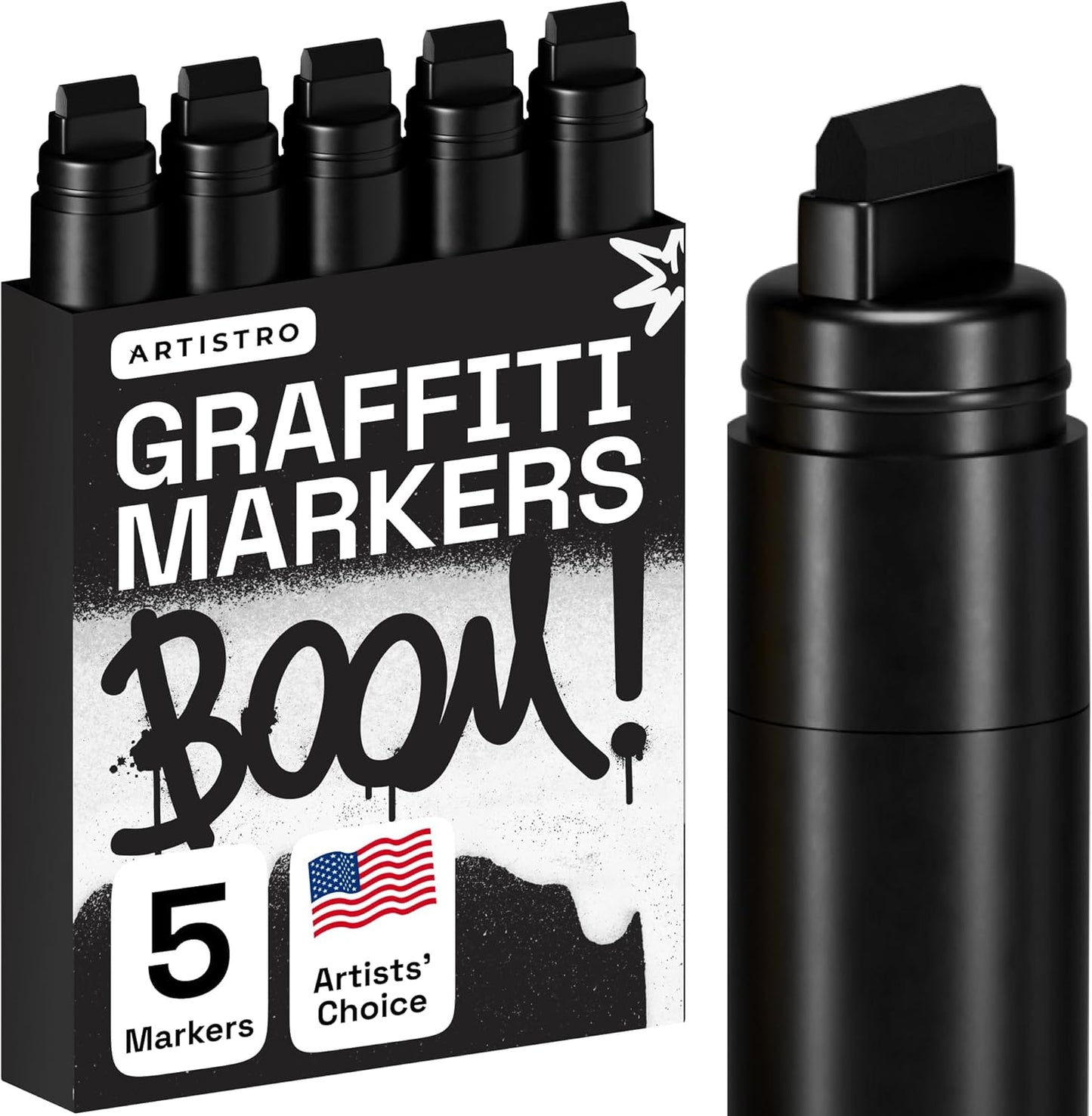ARTISTRO 5 Black Acrylic Paint Pens, Acrylic Paint Markers Jumbo Tip, Fabric Markers for Textile, Canvas, Rock, Glass, Wood, Paper, DYI, Pens for Kids and Adults
