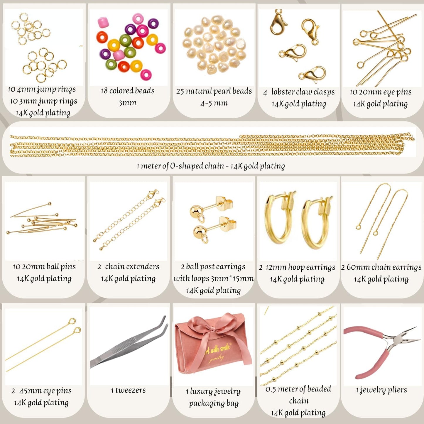 Jewelry Making Kit for Adults & Teens - Girls' DIY Bracelet Making Kit, Friendship Bracelet Kit w/Beads, Chains, Tools with 14K Gold & Silver-Plated Accessories for Necklaces & Earrings (Gold)