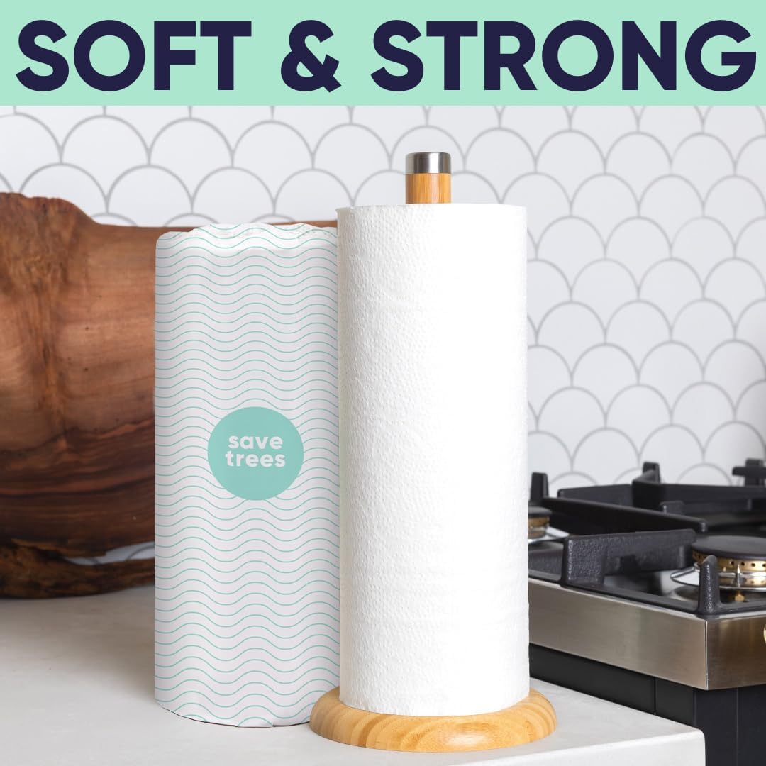SAVE TREES Bamboo Paper Towels 12pk - 1800 Sheets Bleached Paper Towel Rolls Ultra Absorbent & Durable EcoTowels - FSC-Certified, Chlorine-Free Bamboo Kitchen Rolls