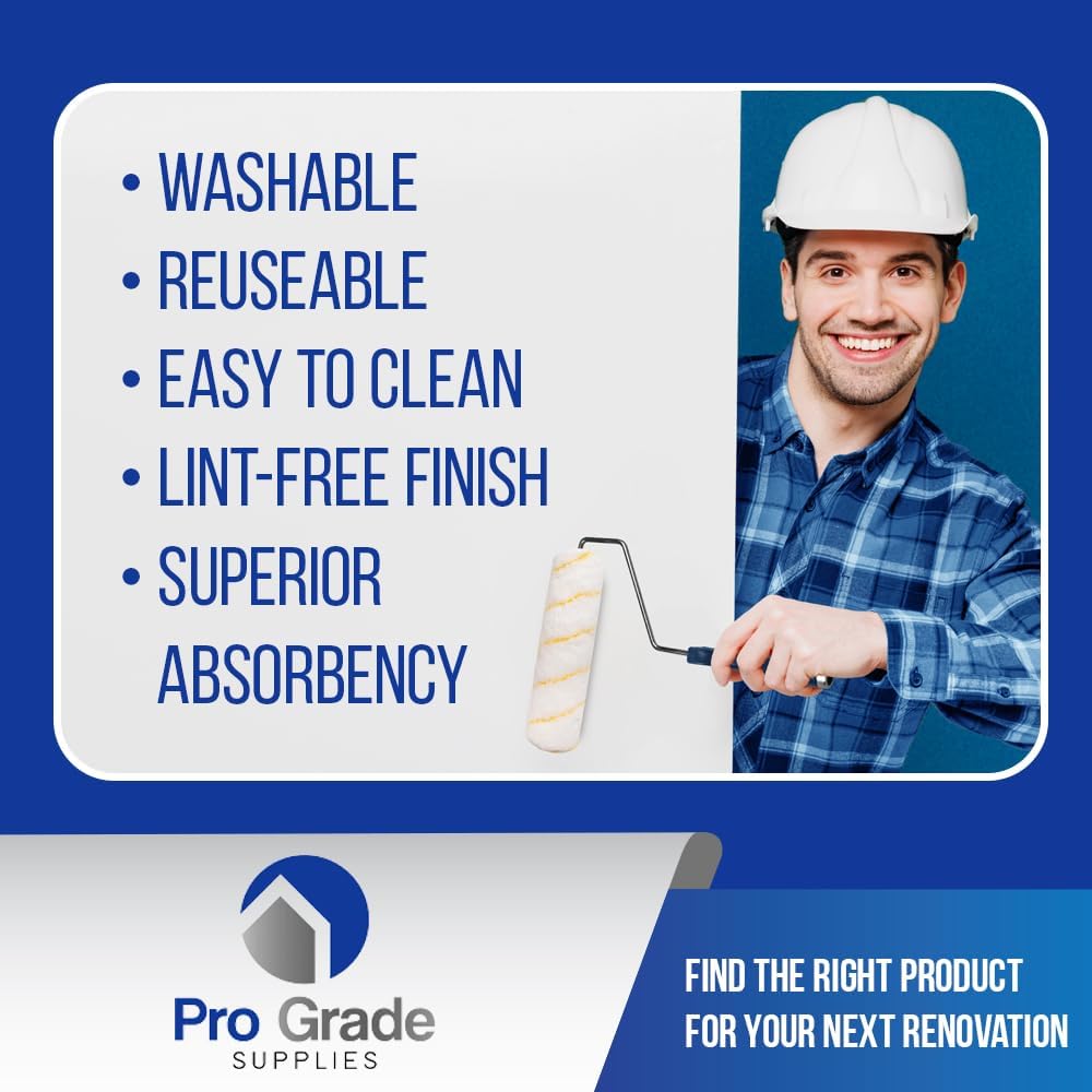 Pro Grade Paint Roller Kit, Brush & Roller,10 Piece Set, Wall Painting Naps for Professionals & Homeowners - All Paints & Stains, Washable, Reusable, Easy to Clean, Superior Absorbency