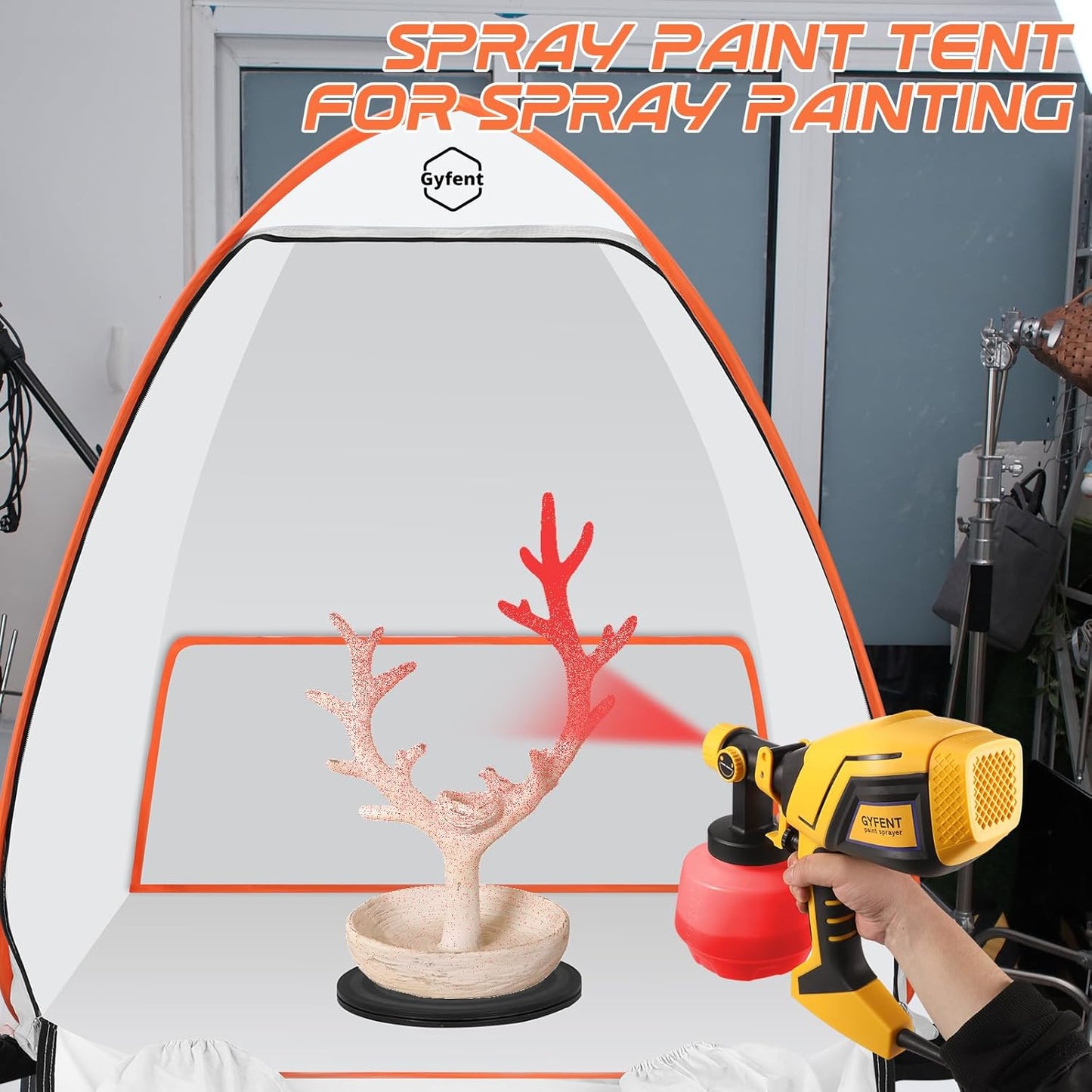 Gyfent Spray Paint Tent for Spray Painting, Portable Paint Booth Small Spray Shelter with Turntable Spray Booth Painting Station Spray Paint Tent Pop-up for Small DIY Projects Furniture