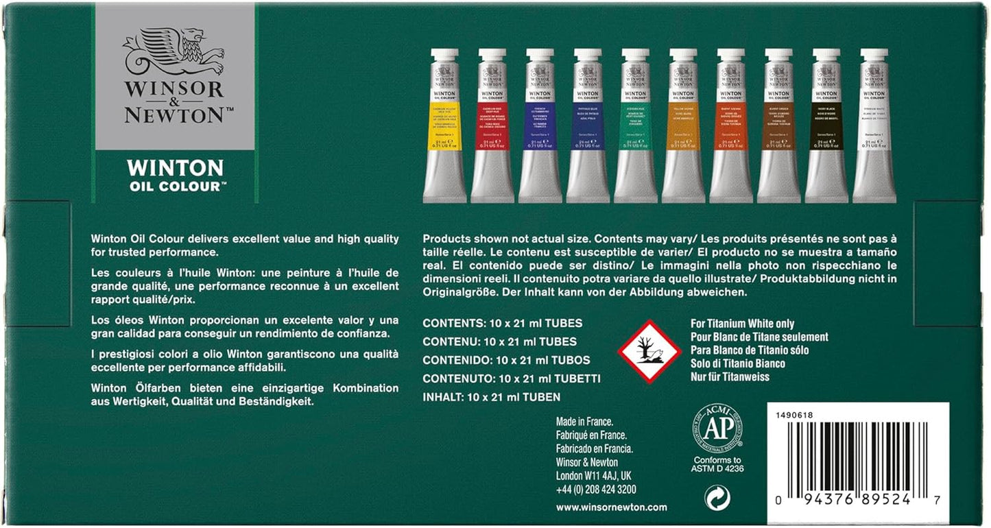 Winsor & Newton Winton Oil Color Paint, Basic Set, 10 x 21ml Tubes