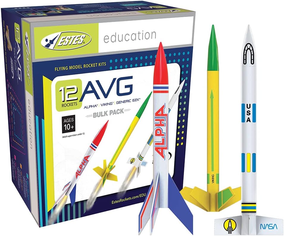 Estes 1753 AVG Bulk Variety Pack of Rocket-Building Kits, Beginner and Intermediate Flying-Rocket-Model Kits for Ages 10+, Includes Viking, Alpha, and EX2 Rockets