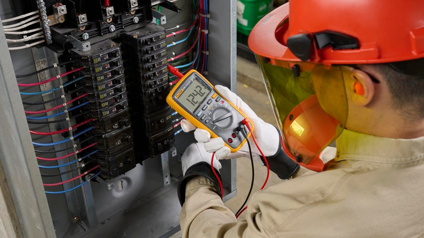 Fluke 17B+ Digital Multimeter, for Electrical Applications, Measures AC/DC Voltage 100V, Current Measurements to 10A, Resistance, Continuity, Diode, Capacitance, Frequency, and Temperature Testing