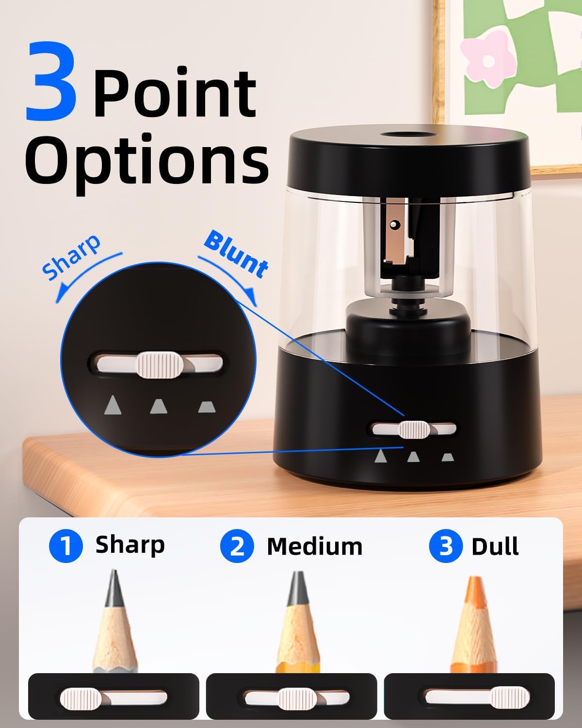 ZMOL Electric Pencil Sharpener for Colored Pencils, Auto Stop,Electric Pencil Sharpener Plug in for 6-8mm No.2/Office/Home/Black