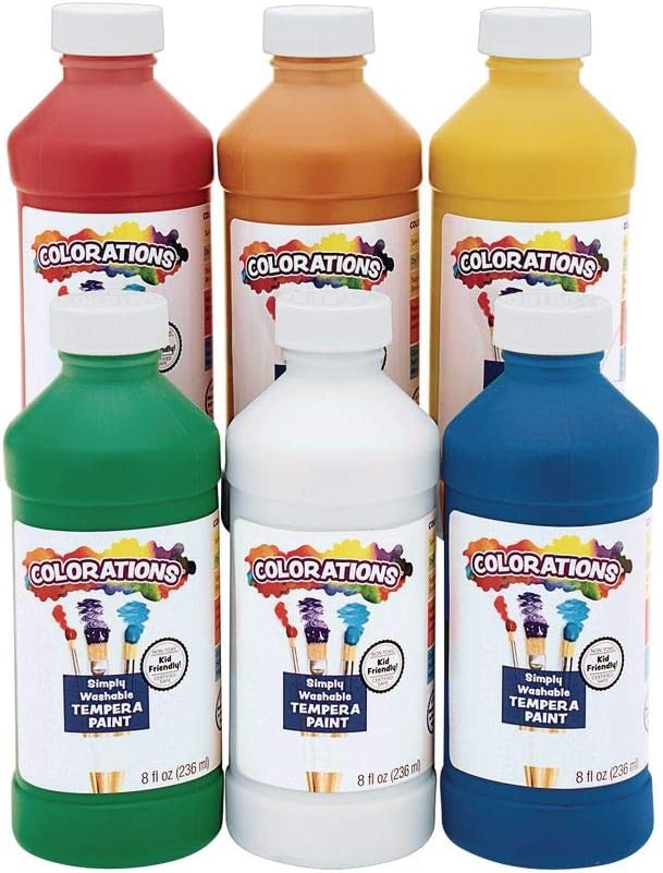 Colorations Washable Tempera Paint, Set of 6 Colors, Non Toxic Paint, Vibrant Paint, Tempera Kids Paint, Craft Paint Children, Kids paint, Art Supplies, Washable Paint Set,