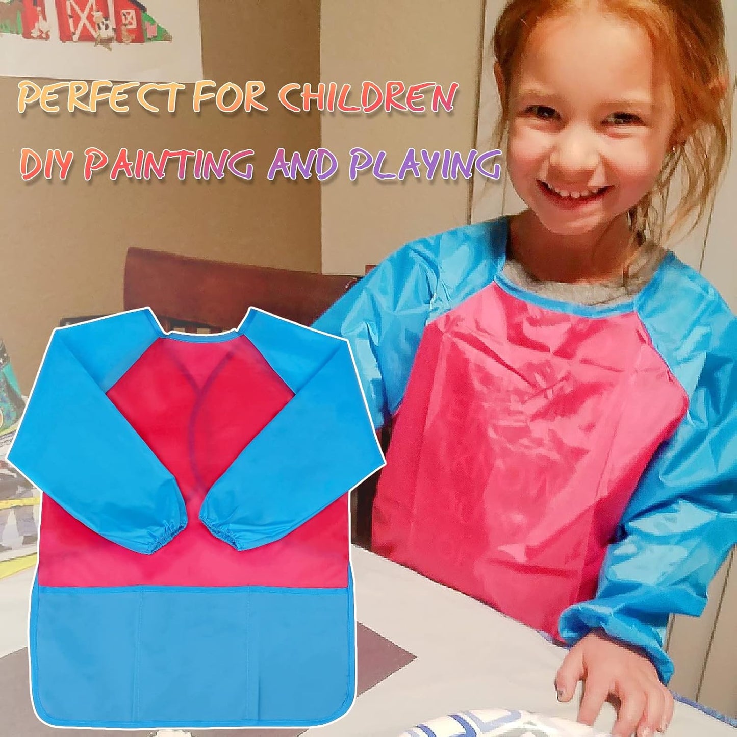 Zkptops 12 Pack Kids Art Smocks Waterproof Kid Painting Aprons Toddler Art Smock Kids Paint Smocks with Long Sleeve 3 Roomy Pockets for Age 3-7 Years