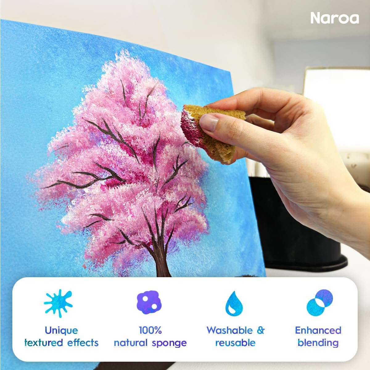 NAROA Artist Natural Sea Sponges for Painting 8 Pack | Unbleached Unique Art Tool Set | Suitable for Acrylic Watercolor, Marbling, Texturing, Pottery, Ceramics