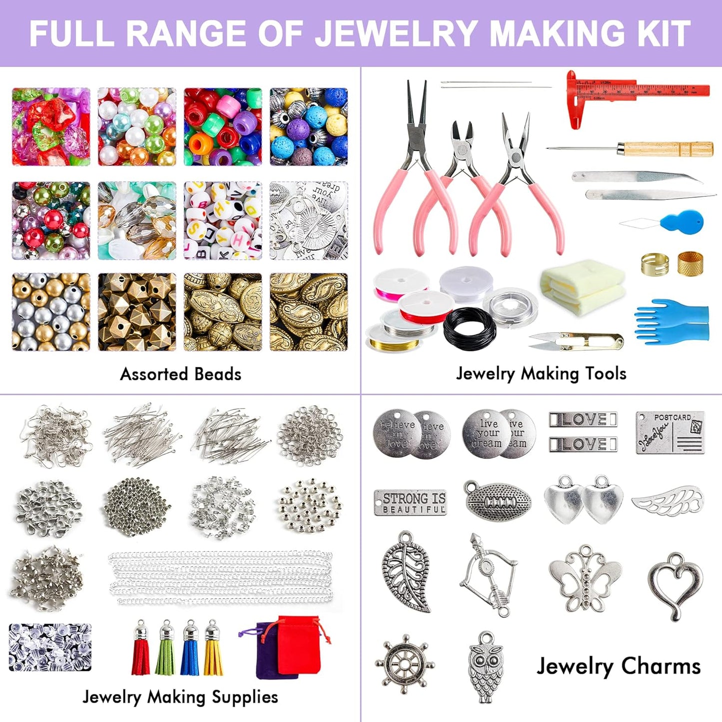 INSCRAFT Jewelry Making Kit, 1960 pcs, Supplies Includes Beads, Instructions, Findings, Wire for Bracelet, Necklace, Earrings Making Kit for Adults by Inscraft