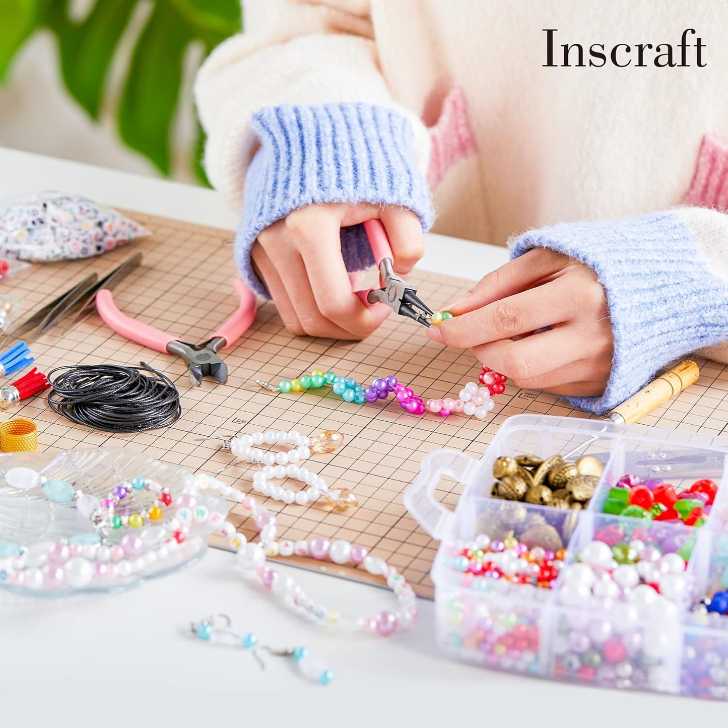 INSCRAFT Jewelry Making Kit, 1960 pcs, Supplies Includes Beads, Instructions, Findings, Wire for Bracelet, Necklace, Earrings Making Kit for Adults by Inscraft