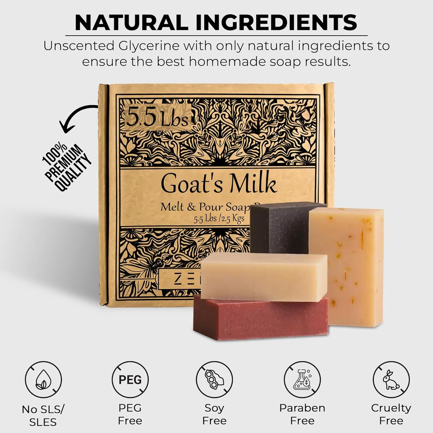 5.5 LBS Goats Milk Soap Base | Melt and Pour Supplies Kit for Soap Making - SLS/SLES & PEG free | Gentle & Natural Organic Vegetable Ingredients | Make Your Own Bulk For Adult Soapmaker - Easy to Cut