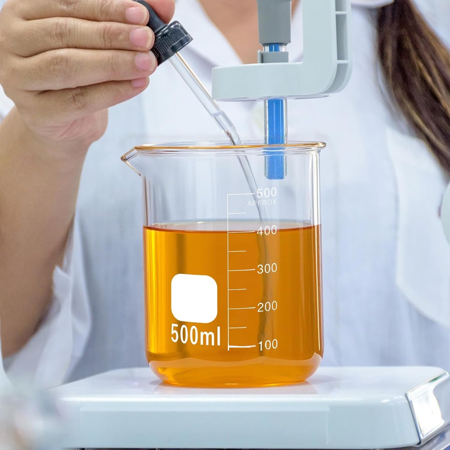 Jetec 5 Pieces Borosilicate Glass Lab Beaker with Stirring Rod, 4 Sizes of 50/100/250/500 ml Thick Glass Beakers for Science Lab Chemistry Supplies
