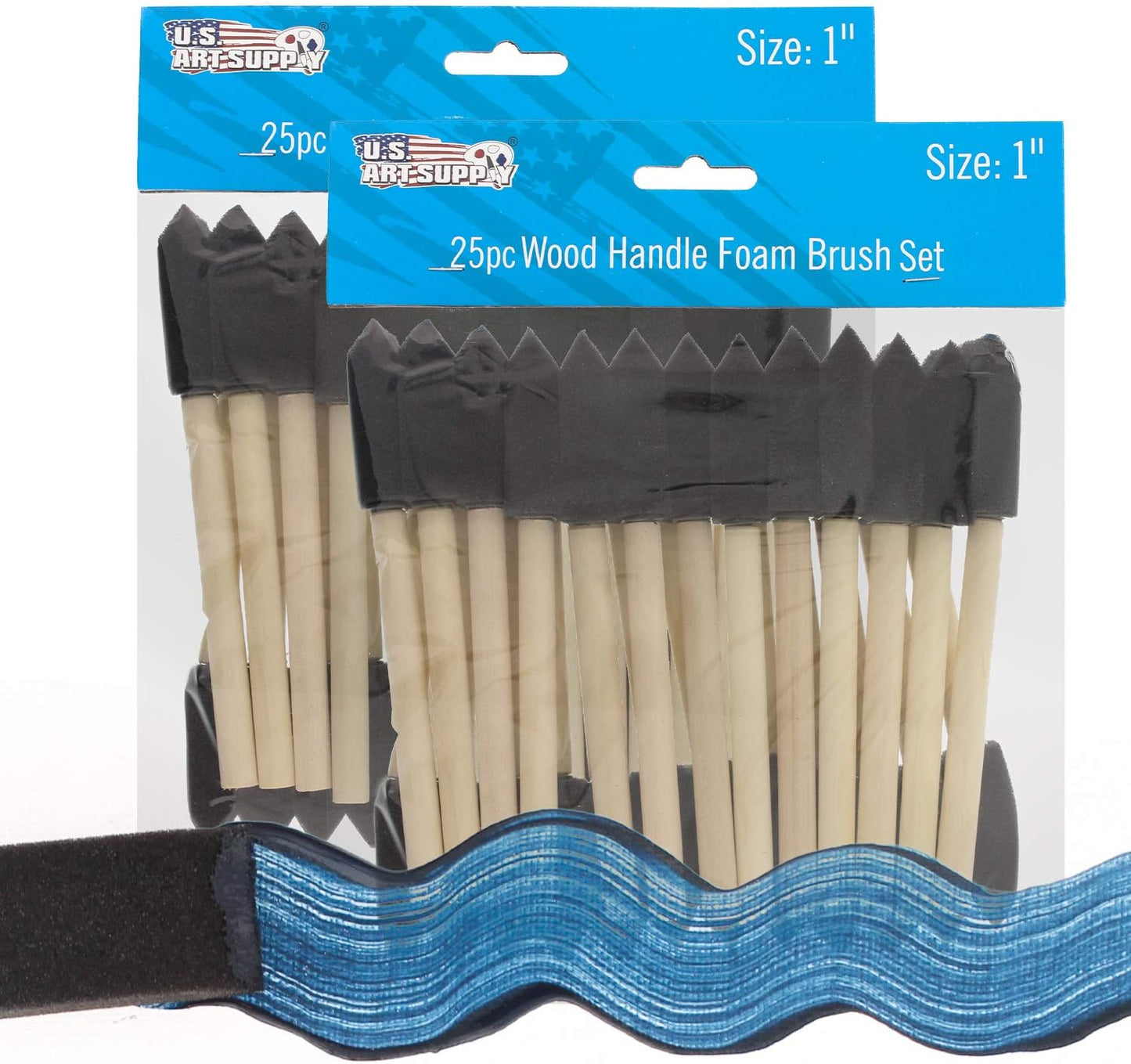 US Art Supply 1 inch Foam Sponge Wood Handle Paint Brush Set (Value Pack of 50) - Lightweight, Durable and Great for Acrylics, Stains, Varnishes, Crafts, Art