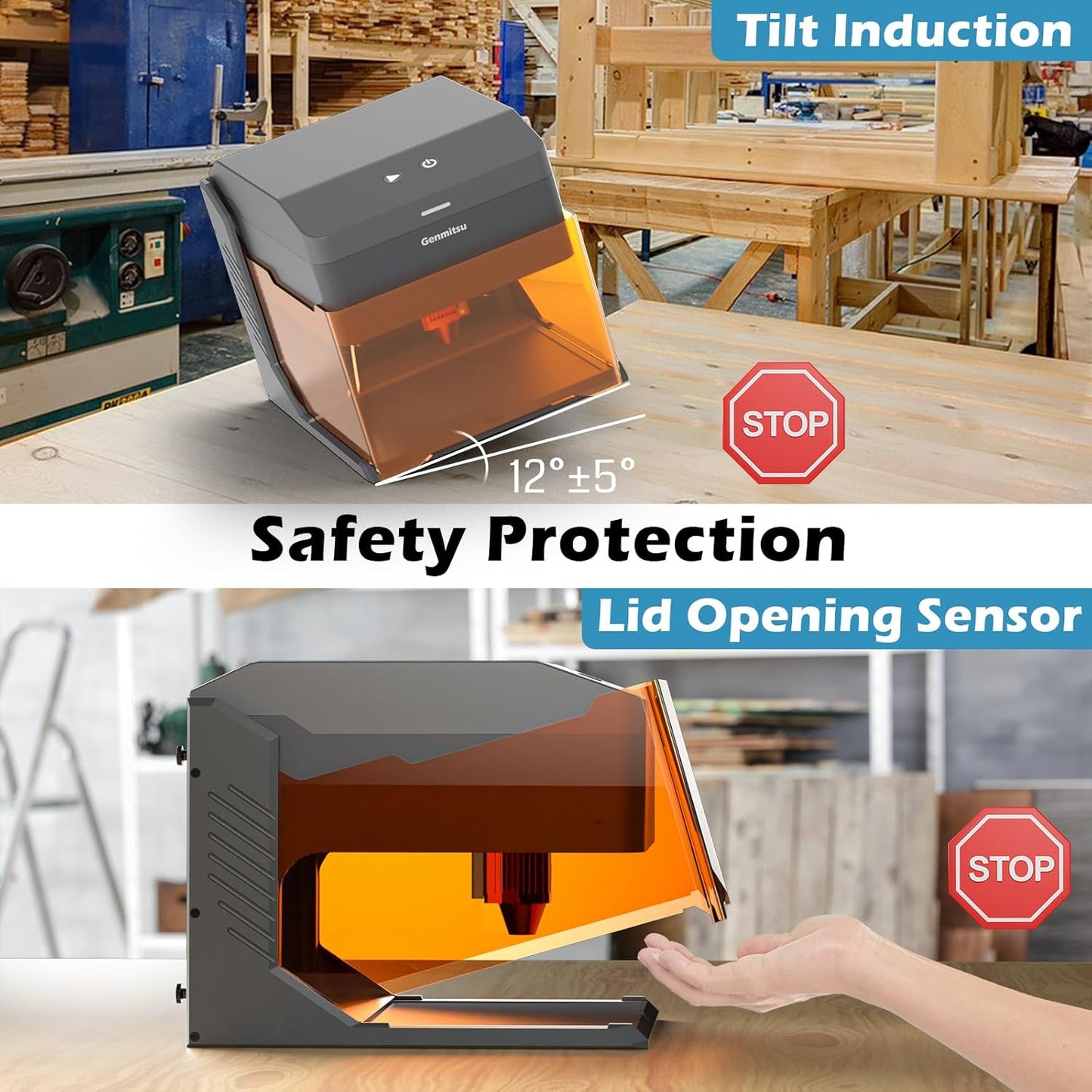Kiosk 2.5W Laser Engraver, Light Weight & Portable Laser Engraver Machine, Home Laser Cutter with Acrylic Enclosure for DIY Wood/Leather/Metal, 3.9 x 3.9inch Engraving Area, Laser Safety Class 1