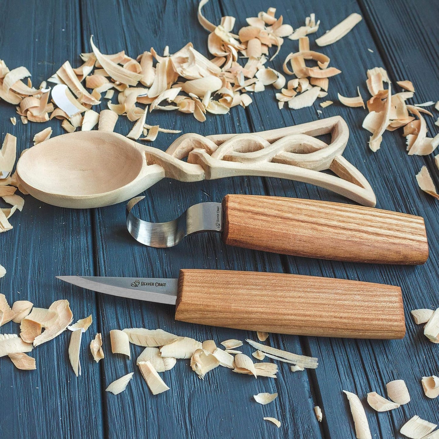 BeaverCraft Wood Spoon Carving Kit for Beginners DIY- Whittling Set Includes Spoon Carving Tools, Sloyd Whittling Knife Hook Knife, Basswood Blank - Woodworking Hobby Kit for Adults & Kids