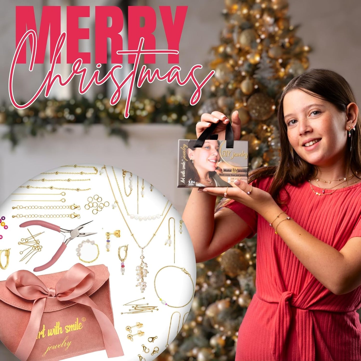 Jewelry Making Kit for Adults & Teens - Girls' DIY Bracelet Making Kit, Friendship Bracelet Kit w/Beads, Chains, Tools with 14K Gold & Silver-Plated Accessories for Necklaces & Earrings (Gold)