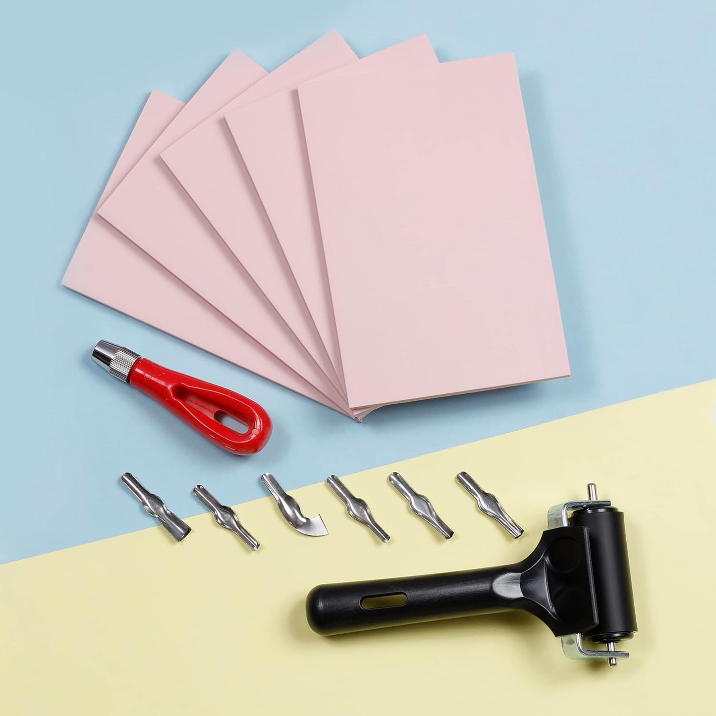 Incraftables Rubber Stamp Kit (5-Pack). Linoleum Block Kit (6pcs). Block Printing Kit (6in x 4in x ¼ in) Light Pink Color. Best Carving DIY Stamp Making Kit for Printmaking