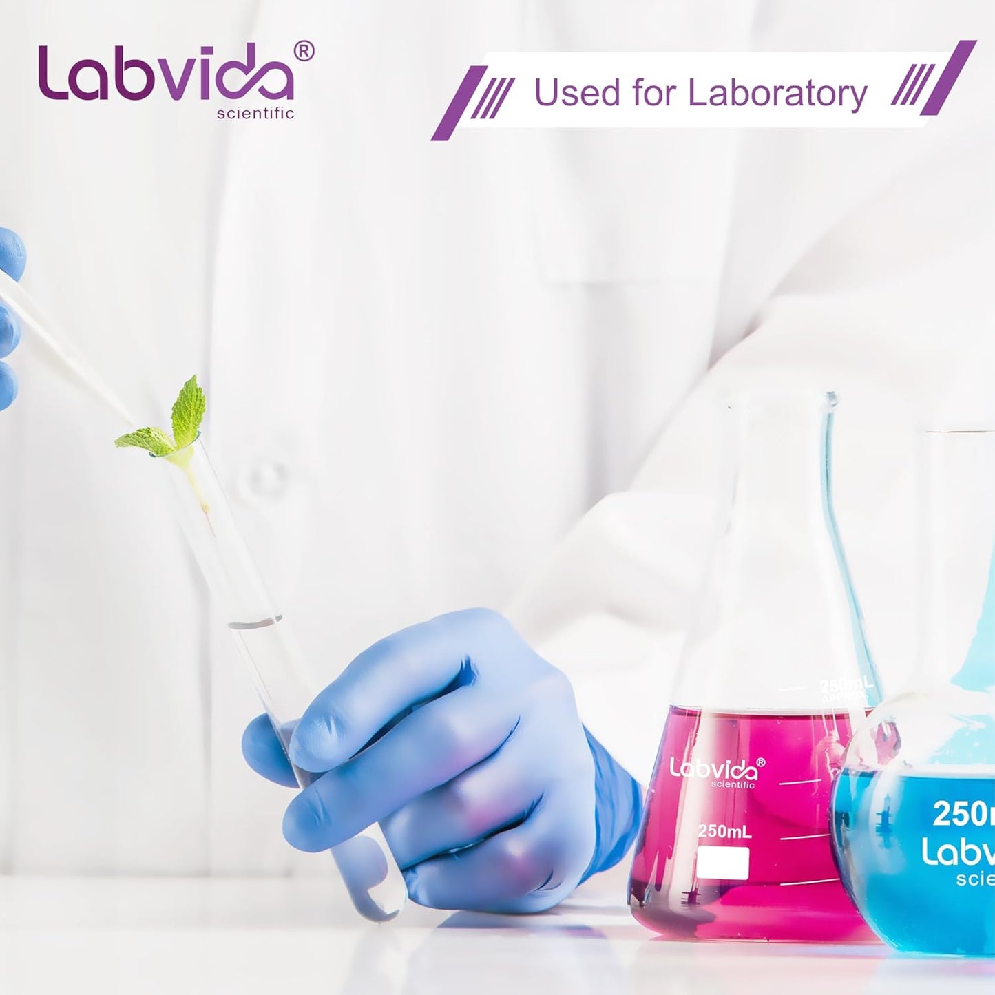 LABVIDA 6pcs of Narrow Mouth Glass Erlenmeyer Flasks, Vol.500ml, 3.3 Borocilicate with Printed Graduation, LVC007