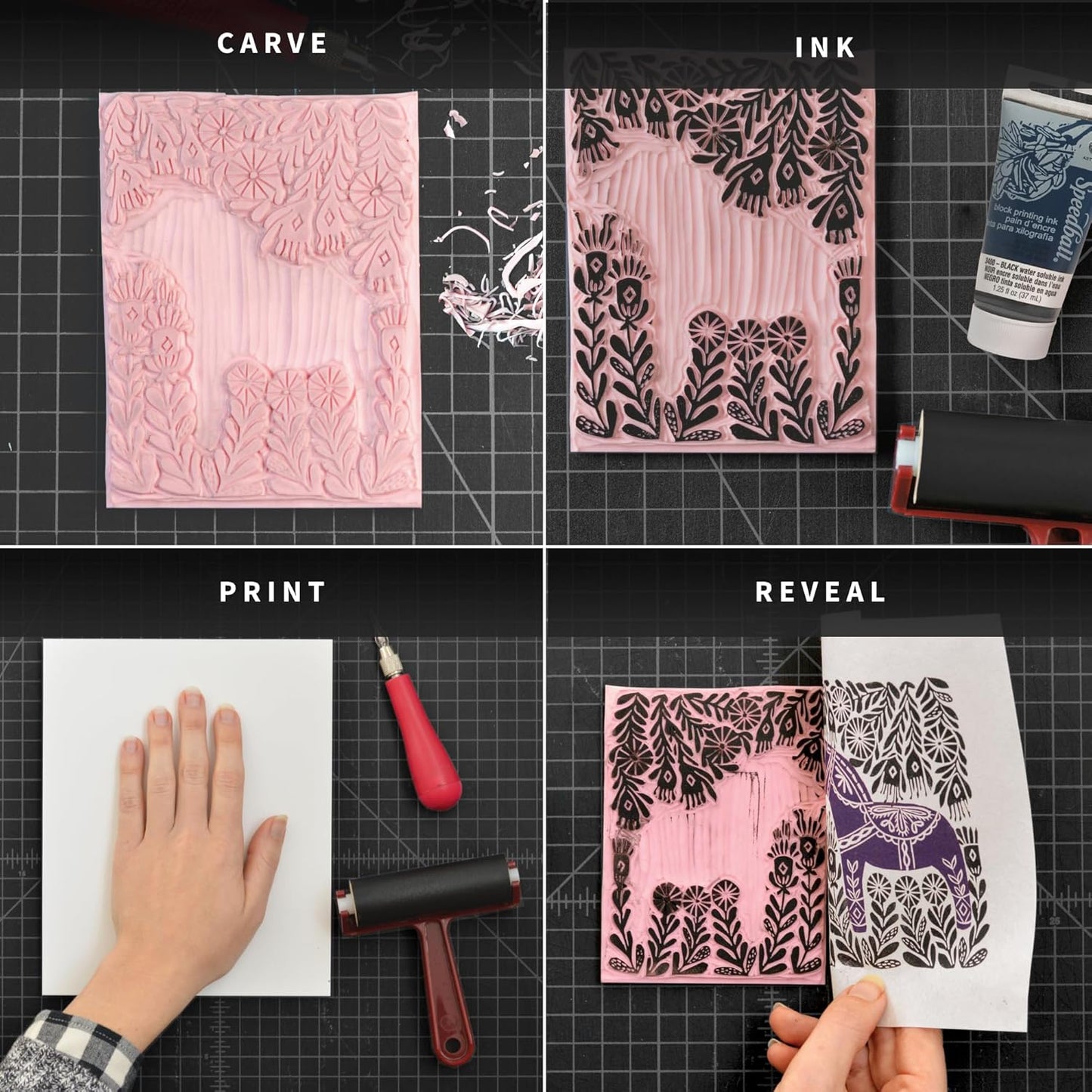 Speedball 3471 Super Value Block Printing Starter Kit – Includes Ink, Brayer, Lino Handle and Cutters, Speedy-Carve Block