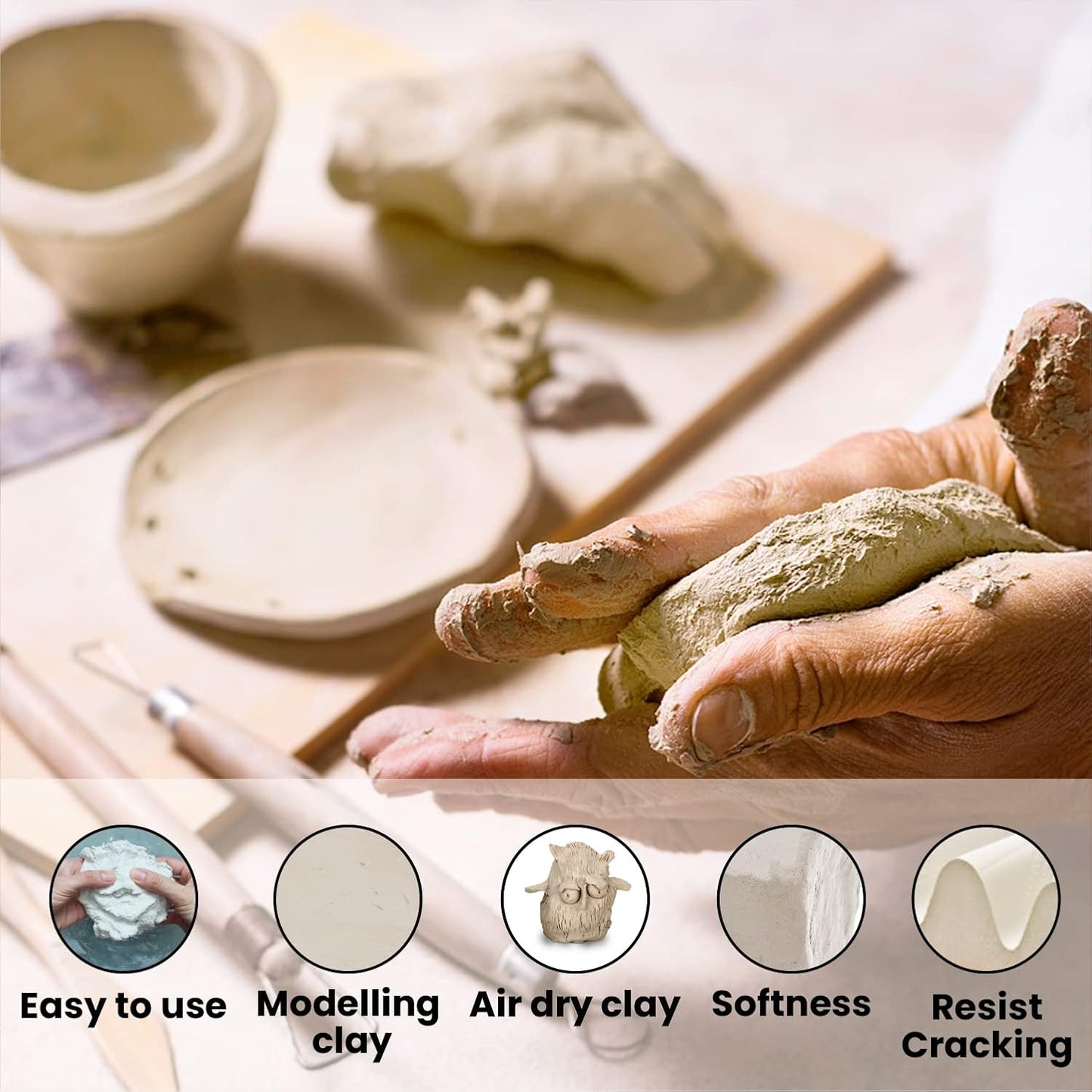 Premium Air Dry Clay, White, 10 lbs, All Natural Modeling Clay. Ideal for Beginners and Advanced Sculptors.
