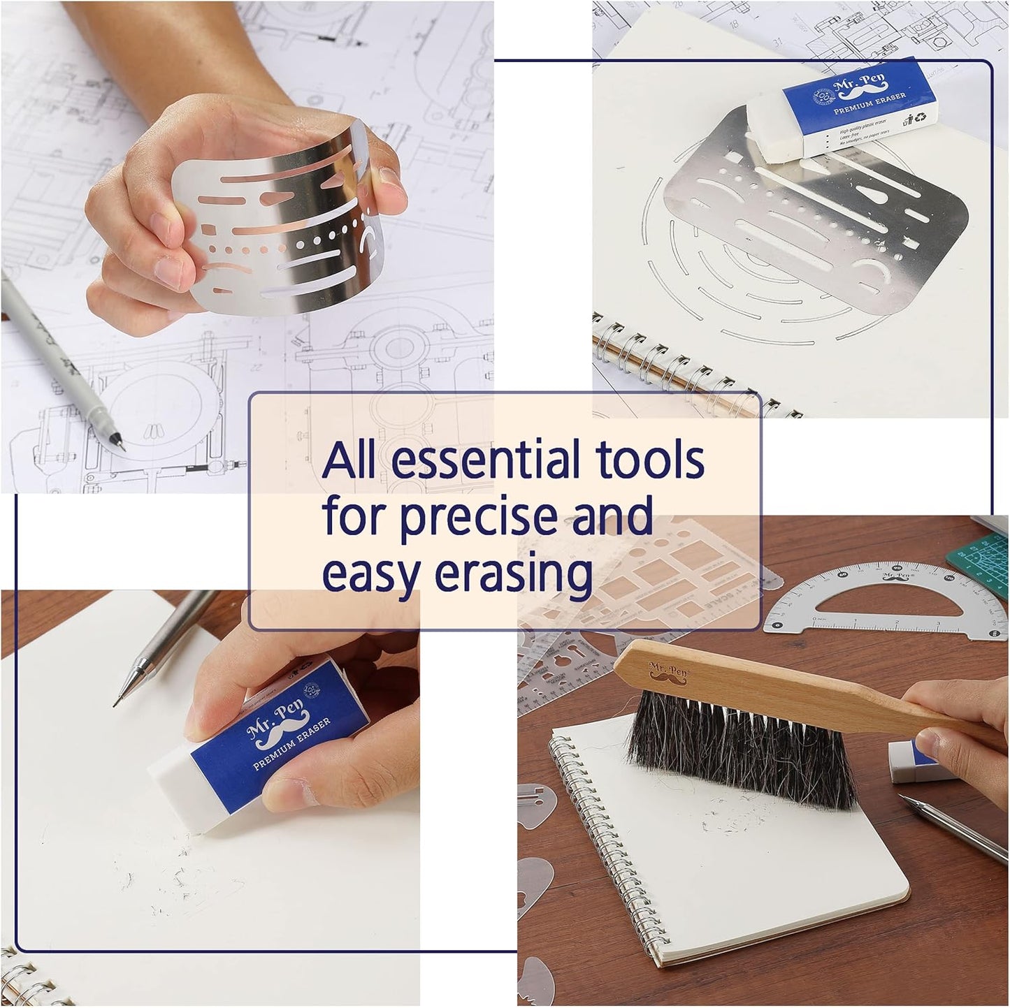 Mr. Pen- Professional Geometry Set, 17 Pcs, Architect Compass and Protractor Set, Interior Design Drafting Tools, Scale Ruler, Drawing Stencils, Metal Ruler