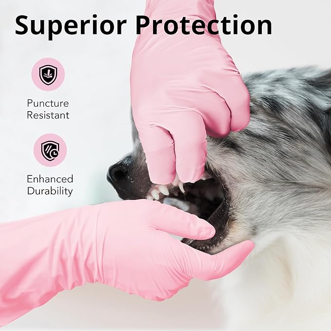 Disposable Nitrile Dishwashing Gloves, Extended 12 Inches Cuff, 6-mil, Cherry Blossom Cleaning Gloves, Latex-Free