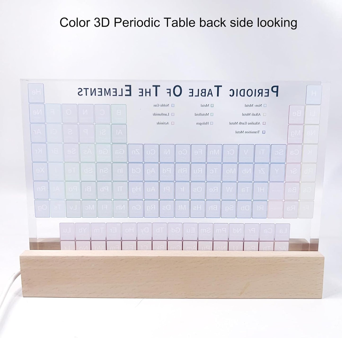 Color 3D Periodic Table of Elements Frame with Light Base, Acrylic Periodic Table Display with 118 Kinds of Elements Printing, Periodic Table for Students to Learn Chemistry (6.7x4.8x1 inch)