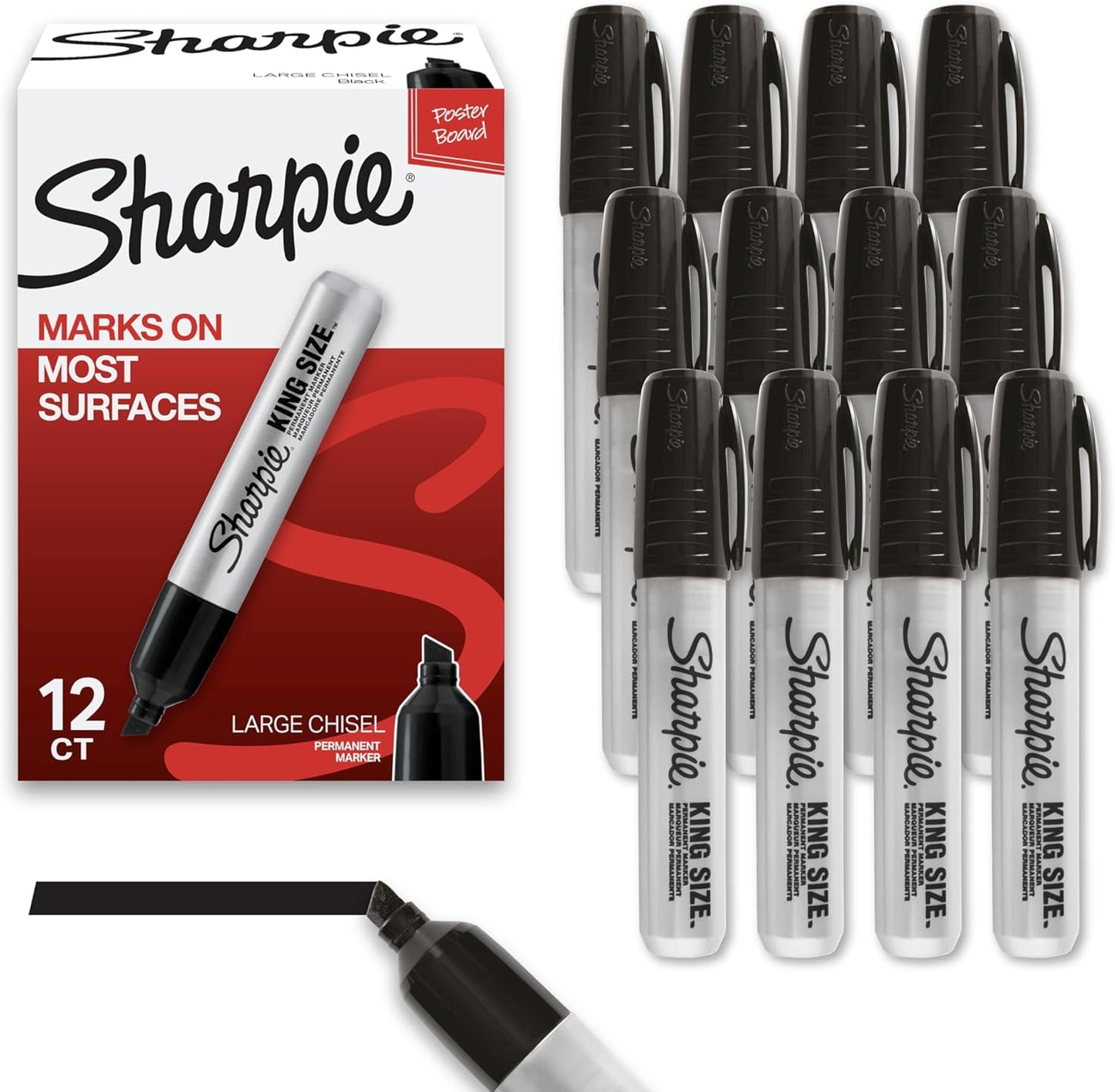 Sharpie King Size Permanent Markers Chisel Tip Markers for Work & Industrial Use 12 Count