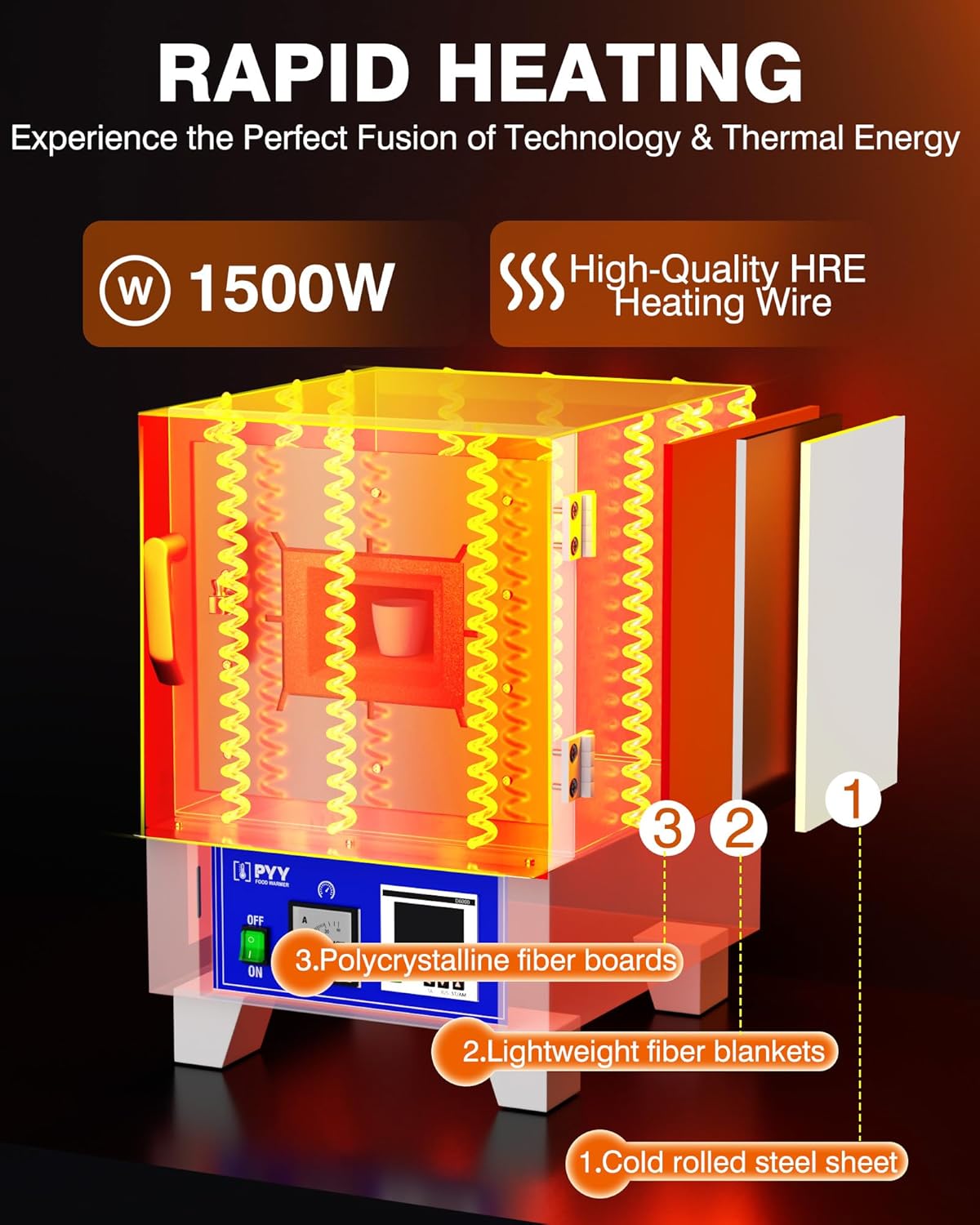PYY Electric Kiln - Kiln for Pottery & Metalworking – Heats to 1832°F/1000°C in 15 Minutes, Perfect for Ceramics, Metal Tempering, and Glazing